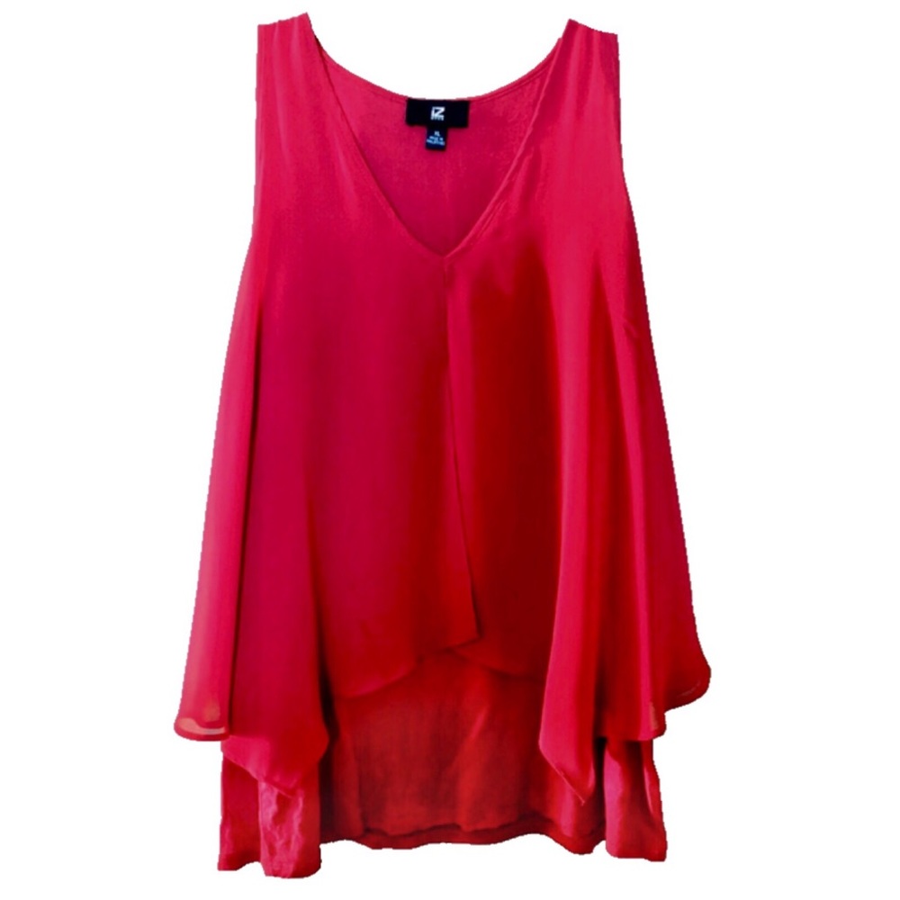 Red Sleeveless Top With Sheer Overlay